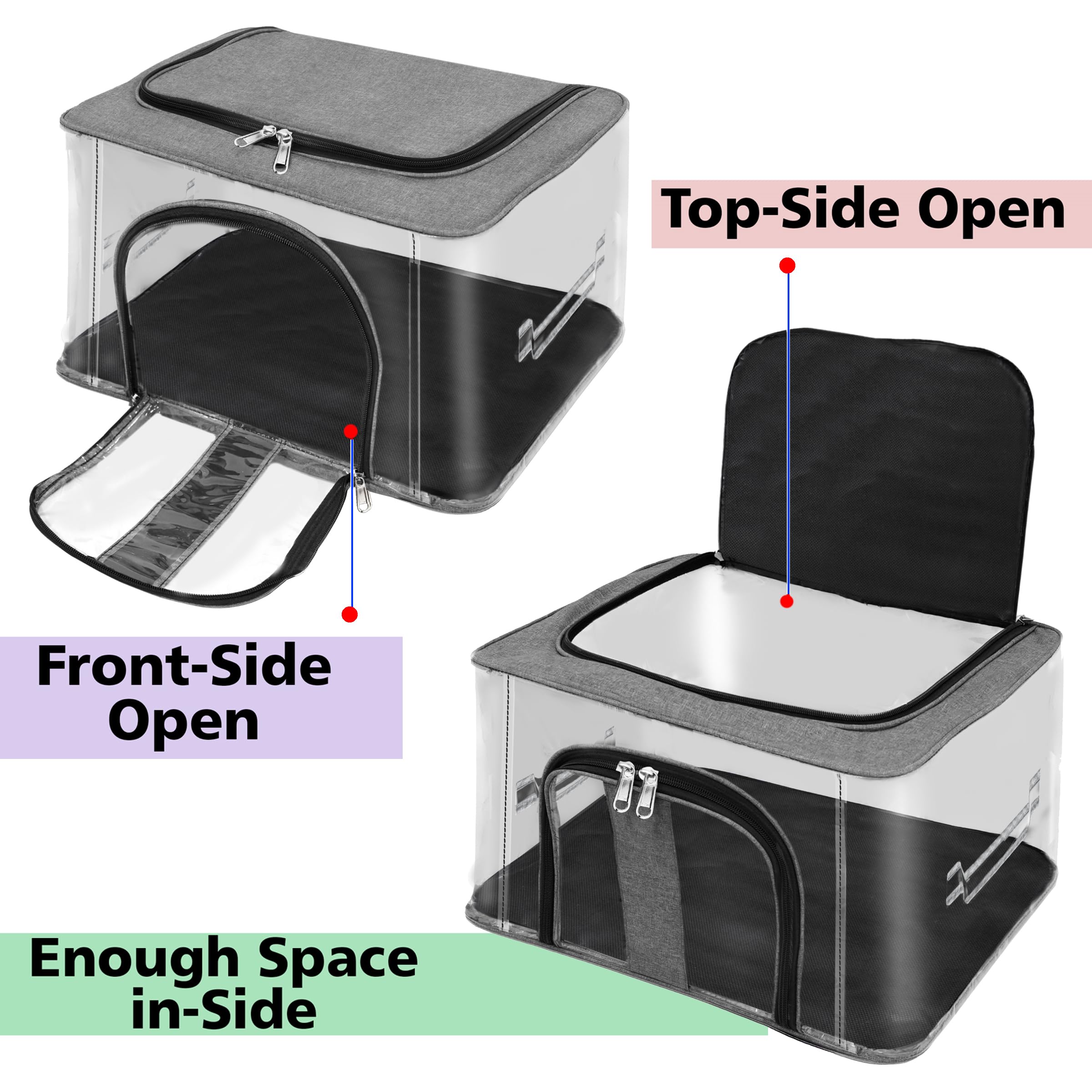 Storite 33 L Nylon Pvc Transparent Moisture Proof Storage Box For Clothes Closet Wardrobe Organizer For Clothes With Carry Handl